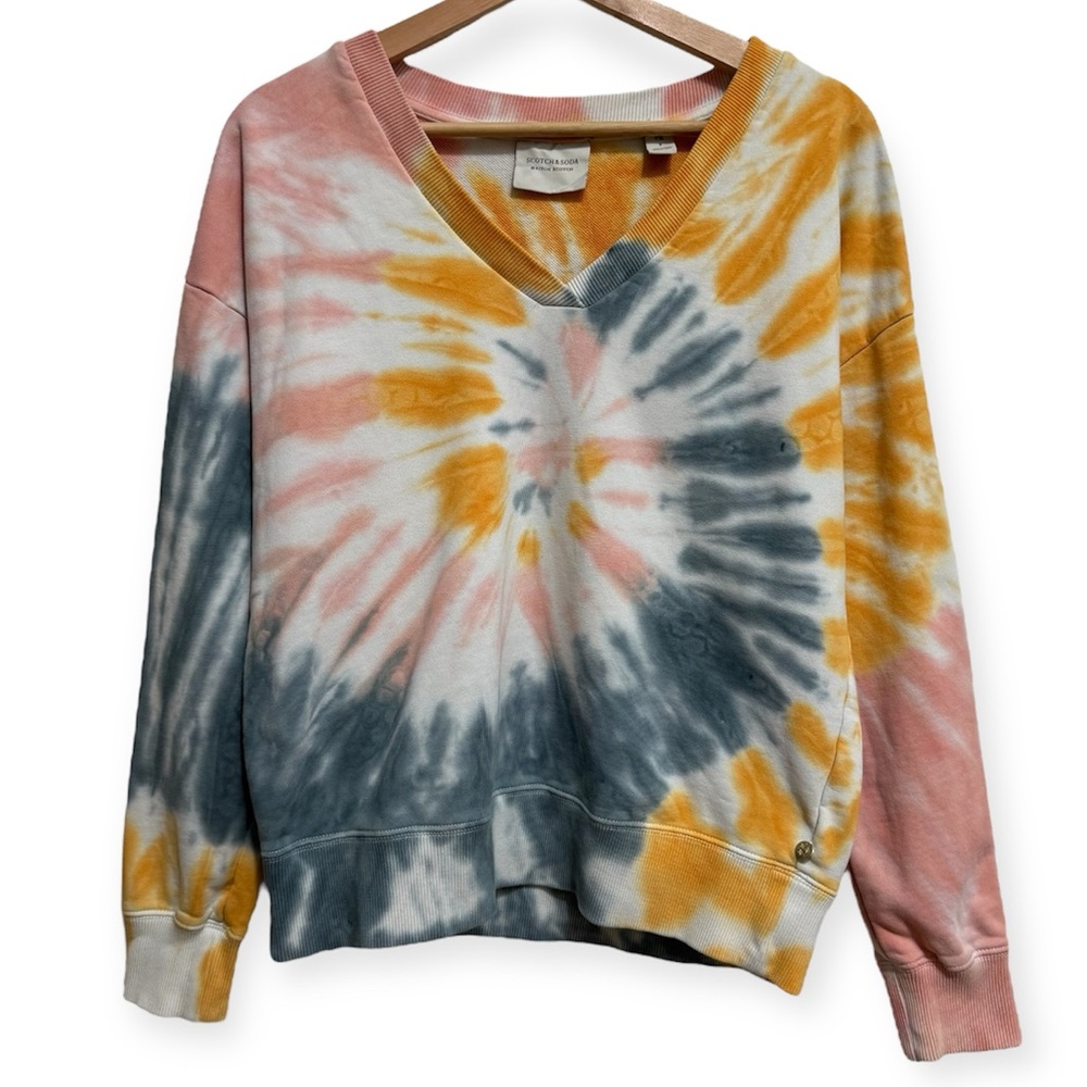 Scotch & Soda Resort Maison Scotch Graphic Tie Dye V-Neck Sweatshirt Small